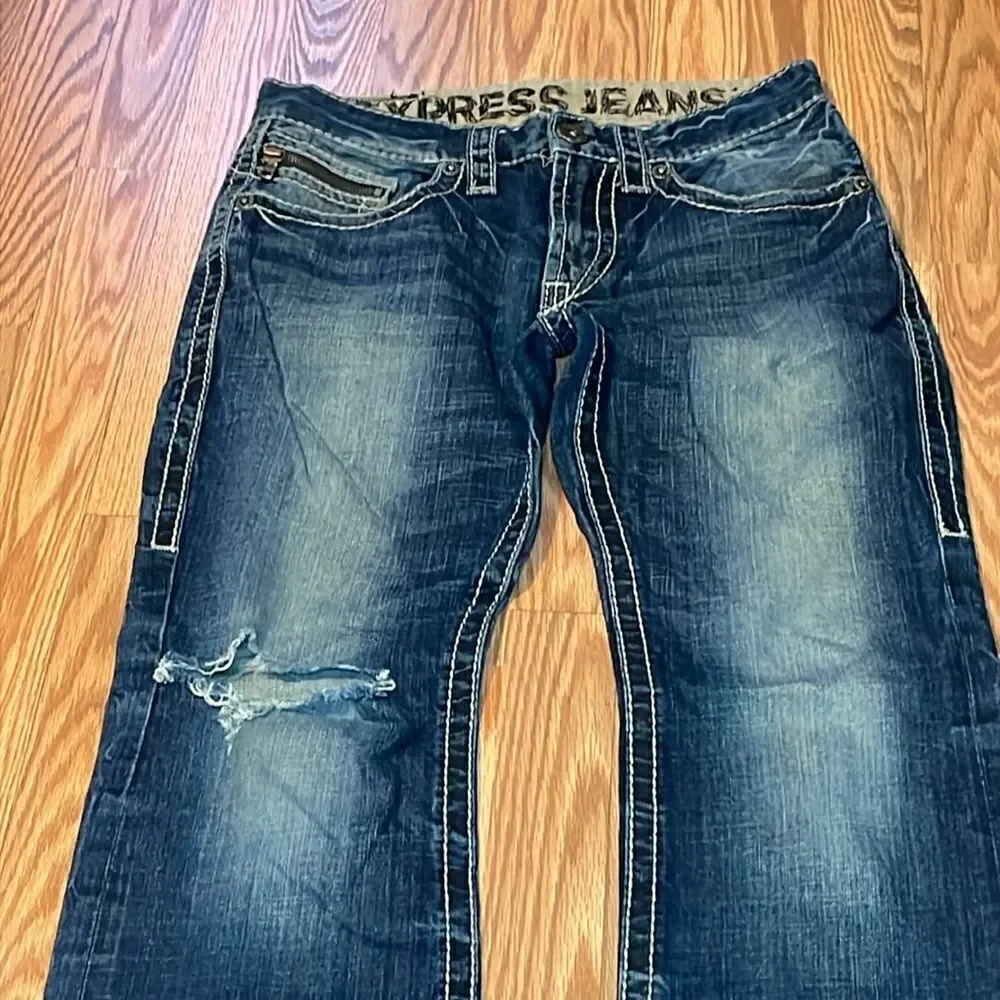 Y2K Express Slim Boot Cut Jeans, Low rise, Thick Topstitching, 31 x 30